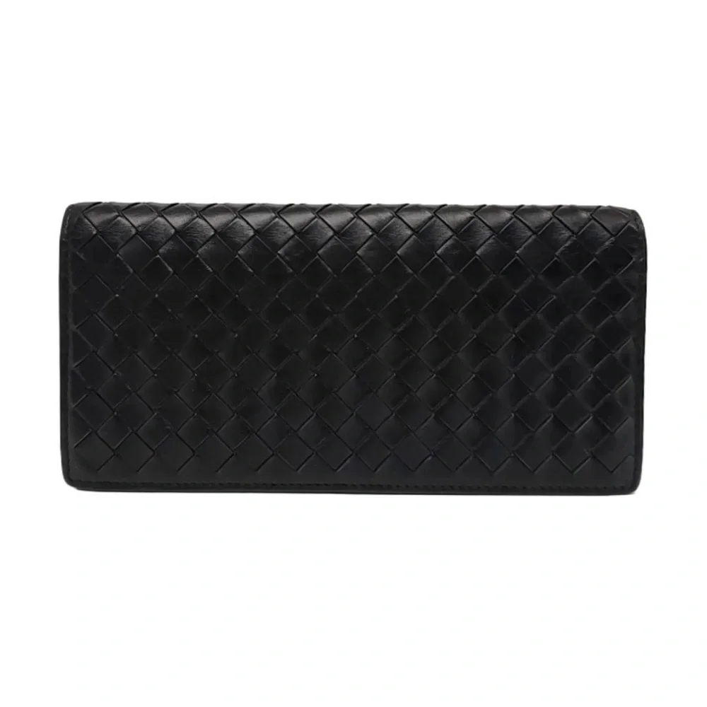 $990 Bottega Veneta Nappa Black Leather Intrecciato Flap Bifold Long Wallet